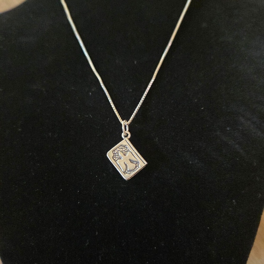 Sterling Silver Angel and Cross Bible Book Pendant Necklace 925 Box Chain